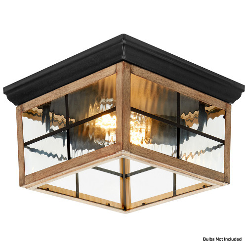 Outdoor Flush Mount Ceiling Light Fixture, Wood Grain Porch Light w/ Water Glass, Bulbs Not Included