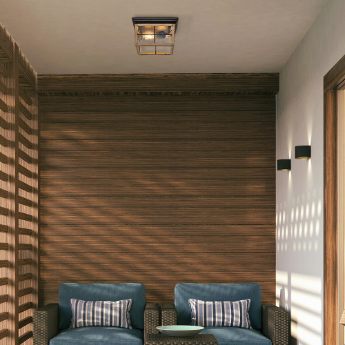 Outdoor Flush Mount Ceiling Light Fixture, Wood Grain Porch Light w/ Water Glass, Bulbs Not Included