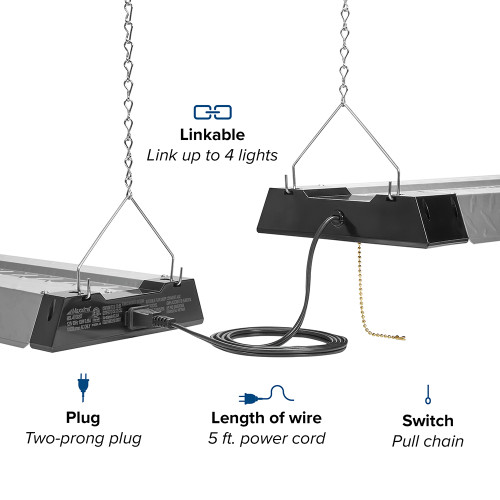 4 ft. LED Shop Light Fixture, 10,000 Lumens, Linkable, Frosted Lens, 5000K Daylight