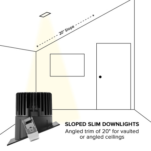 4 in. Slim Square Sloped Recessed Anti-Glare LED Downlight, Black Trim, Canless IC Rated, 1000 Lumens, 5 CCT 2700K-5000K
