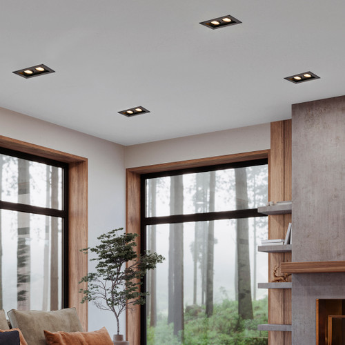 4 in. 2 Head LED Slim Square Recessed Anti-Glare Gimbal Downlight, Black, Canless IC Rated, 2000 Lumens, 5 CCT 2700K-5000K