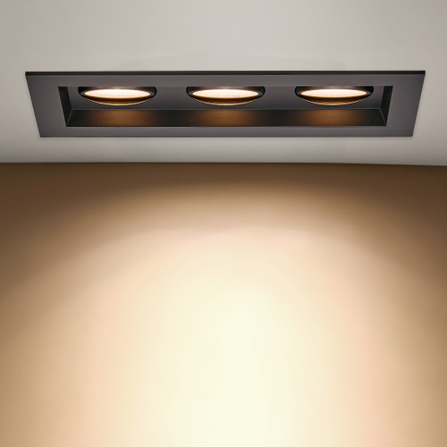 4 in. 3 Head LED Slim Square Recessed Anti-Glare Gimbal Downlight, Black, Canless IC Rated, 3000 Lumens, 5 CCT 2700K-5000K