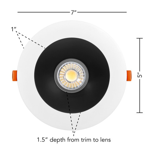 6 in. Slim Round Recessed Anti-Glare LED Downlight, White Trim Black Baffle, Canless IC Rated, 1200 Lumens, 5 CCT 2700K-5000K