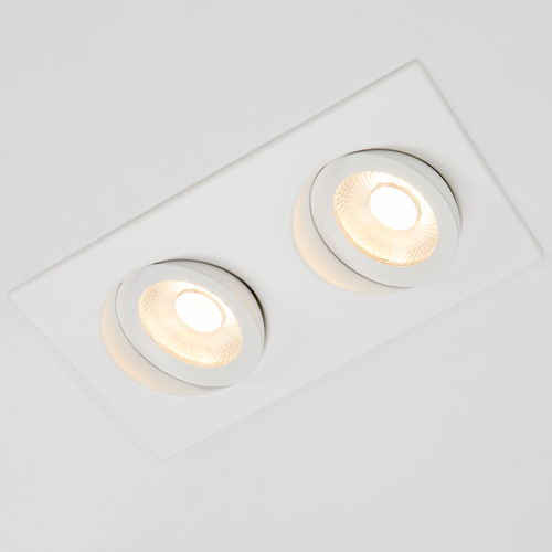 4 in. 2 Head LED Slim Square Recessed Floating Gimbal Downlight, White, Canless IC Rated, 2000 Lumens, 5 CCT 2700K-5000K