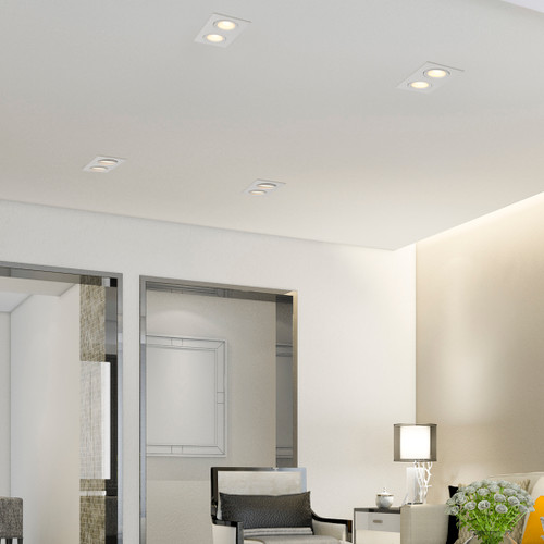 4 in. 2 Head LED Slim Square Recessed Floating Gimbal Downlight, White, Canless IC Rated, 2000 Lumens, 5 CCT 2700K-5000K