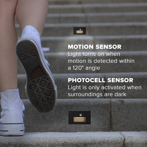 Horizontal LED Motion Sensor Step Light, Indoor/Outdoor Stair Light, 3 CCT Color Selectable 3000K/4000K/5000K, Black (2 Pack)