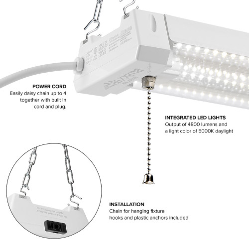 4 ft. Utility LED Shop Light Fixture, Linkable, Clear Lens 5000K Daylight 4800 Lumens
