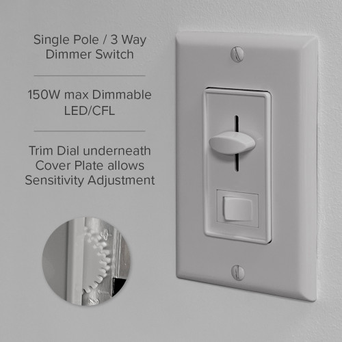 3-Way / Single Pole Dimmer Light Switch 600 Watt, LED Compatible, Wall Plate Included, Gray