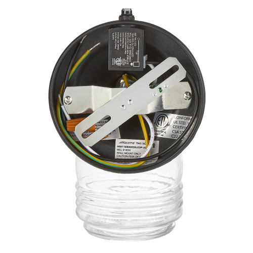 LED Outdoor Wall Light, Clear Glass Jelly Jar, Black Finish, Dusk to Dawn Sensor, 800 Lumens, 3000K Warm White - 8 in. Height