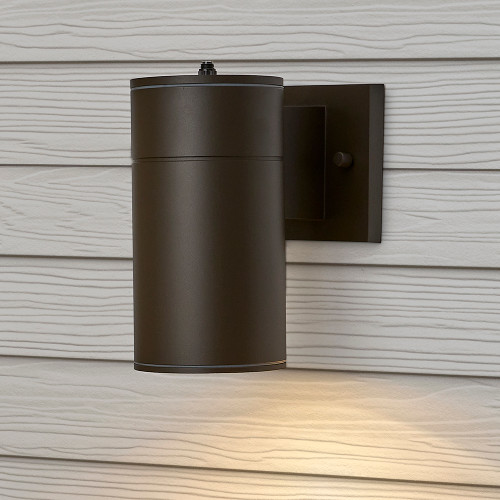 LED Cylinder Outdoor Wall Wash Sconce 840 LM 3000K Photocell, Brown