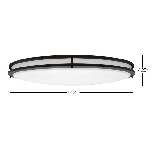 32 in. Oval LED Ceiling Mount Fixture, Dual Ring Black, Dimmable, 3 CCT 3000K-5000K, 5500 Lumens