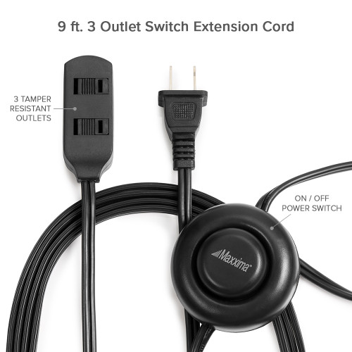 9 Foot 3 Outlet Foot Switch Extension Cord, Black (2 Pack)