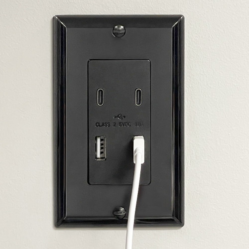 4 Port 4.8A USB Type-C / A Wall Outlet, Vertical Charging Ports, Wall Plate Included