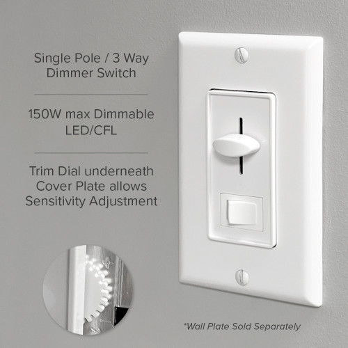 3-Way / Single Pole Dimmer Light Switch 600 Watt, LED Compatible, White