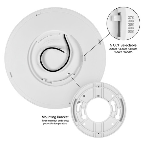 9 in. LED Flush Mount Ceiling Light, 5 CCT 2700K-5000K, 1500 Lumens, Dimmable