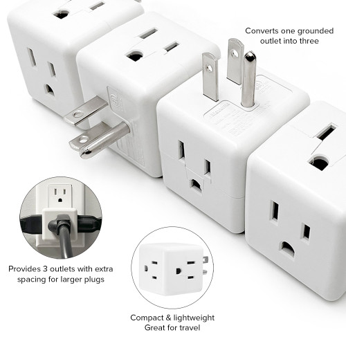3 Outlet Cube Adapter Wall Plug, Outlet Extender Wall Tap (4 Pack)