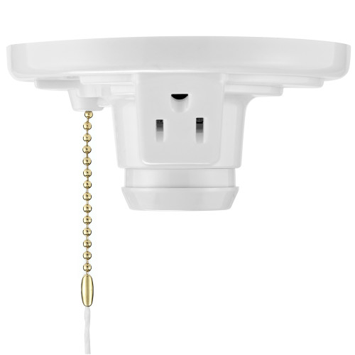 Plastic Lamp Holder w/ Outlet and Pull Chain, Medium Base (2-Pack)