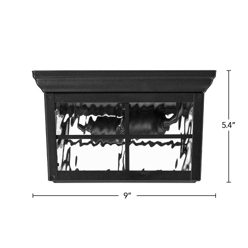 Outdoor Flush Mount Ceiling Light Fixture, Black Porch Light w/ Water Glass, Bulbs Not Included