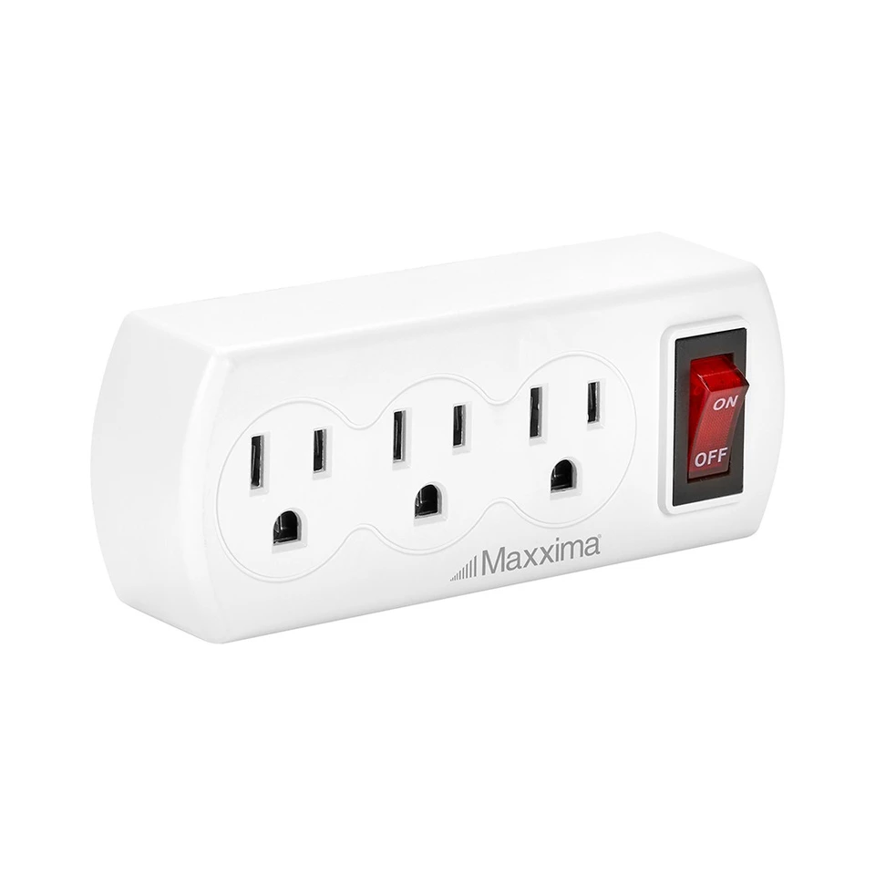 3 Outlet Grounded Wall Plug Adapter with On/Off Switch - 4pk