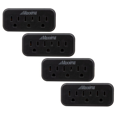 3 Outlet Grounded Wall Plug Adapter, Black (4 Pk)
