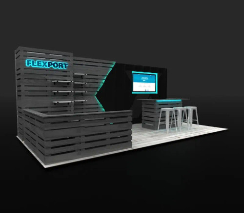 10 x 20 portable trade show booth by ExpoMarketing - angled image 10 x 20 portable trade show booth by ExpoMarketing - angled image