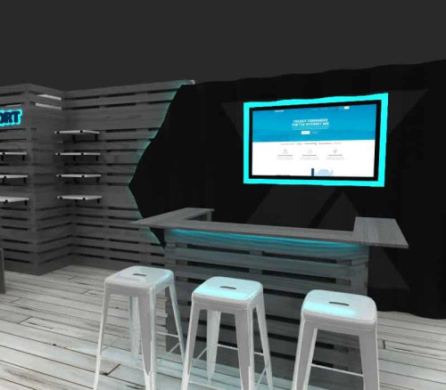 10 x 20 portable trade show booth by ExpoMarketing - angled image 10 x 20 portable trade show booth by ExpoMarketing - angled image