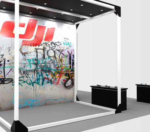 DJI 30x30 trade show exhibit with drone cage DJI 30x30 trade show exhibit with drone cage