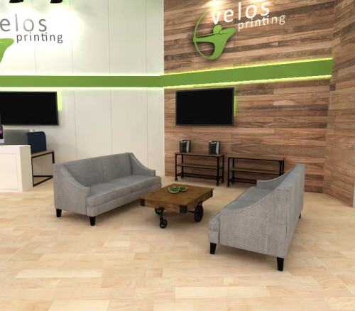 Velos Printing 52 x 30 trade show booth example from Expo Marketing Velos Printing 52 x 30 trade show booth example from Expo Marketing
