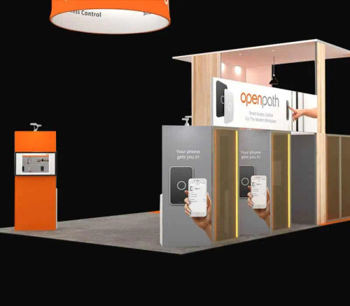 20 x 30 portable trade show booth by ExpoMarketing - angled image 20 x 30 portable trade show booth by ExpoMarketing - angled image