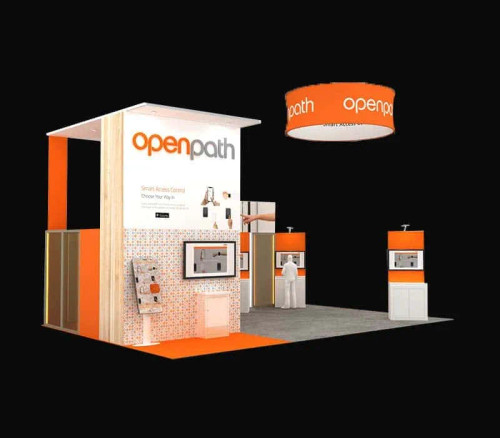 20 x 30 portable trade show booth by ExpoMarketing - angled image 20 x 30 portable trade show booth by ExpoMarketing - angled image