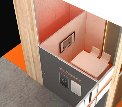 20 x 30 portable trade show booth by ExpoMarketing - angled image 20 x 30 portable trade show booth by ExpoMarketing - angled image