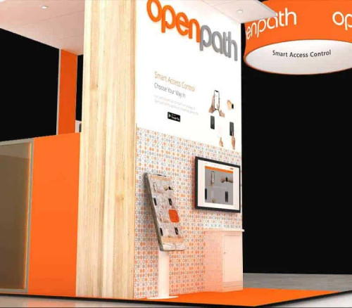 20 x 30 portable trade show booth by ExpoMarketing - angled image 20 x 30 portable trade show booth by ExpoMarketing - angled image