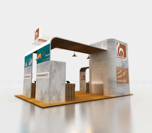 20 x 30 portable trade show booth by ExpoMarketing - angled image 20 x 30 portable trade show booth by ExpoMarketing - angled image