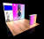10'x10' backlit lightbox trade show exhibit with monitor mount and backlit counter