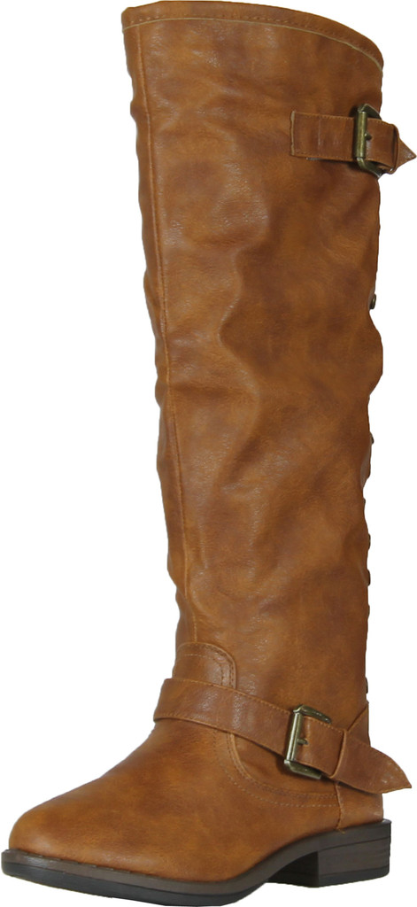 Montage83 Brown Crp Contrast Zipper Metal Stud Buckle Riding Boot