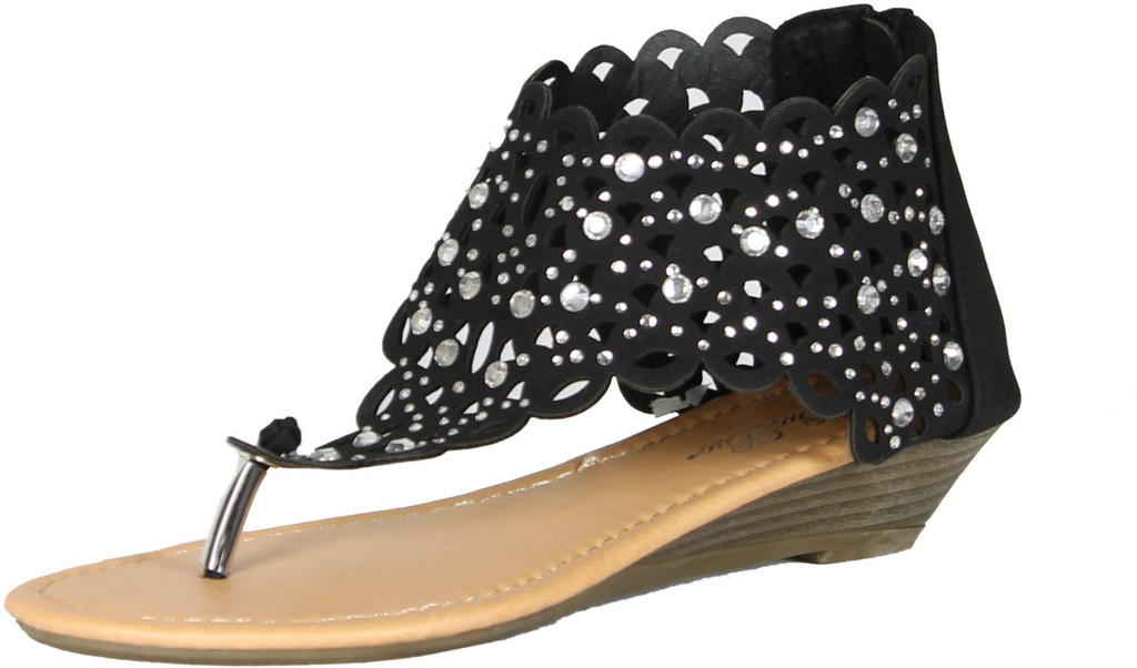 Luo Luo Womens Wedge Heel Sandals Fuschia Rhinestone Embellished Thongs
