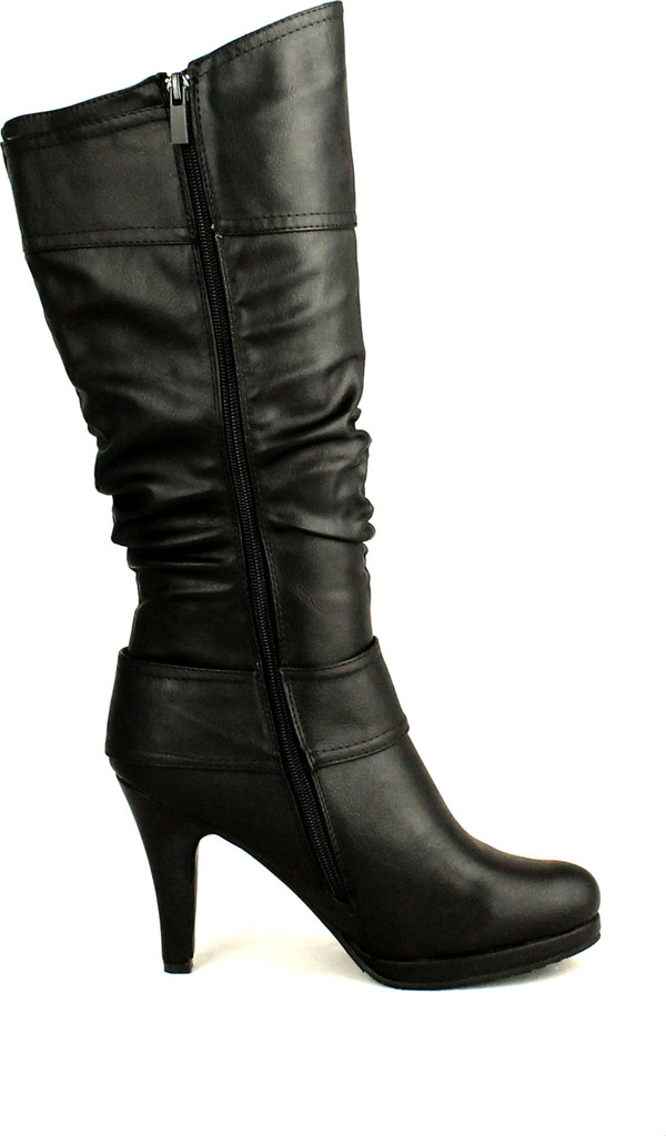 Top Moda Womens Page-22 Knee High Round Toe Buckle Slouched Low Heel Boots