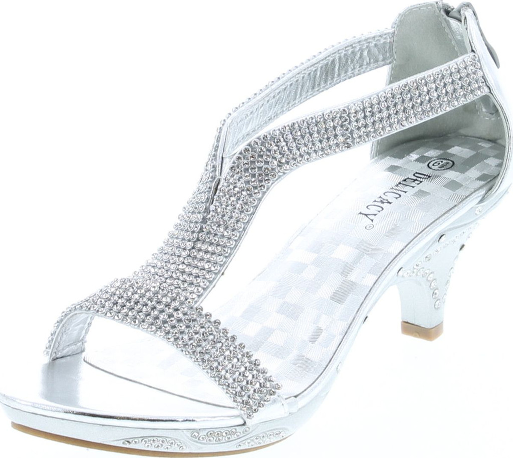 Delicacy Women Lety73 Rhinestone T-Strap Evening Dancing Dress Low Heel Sandals