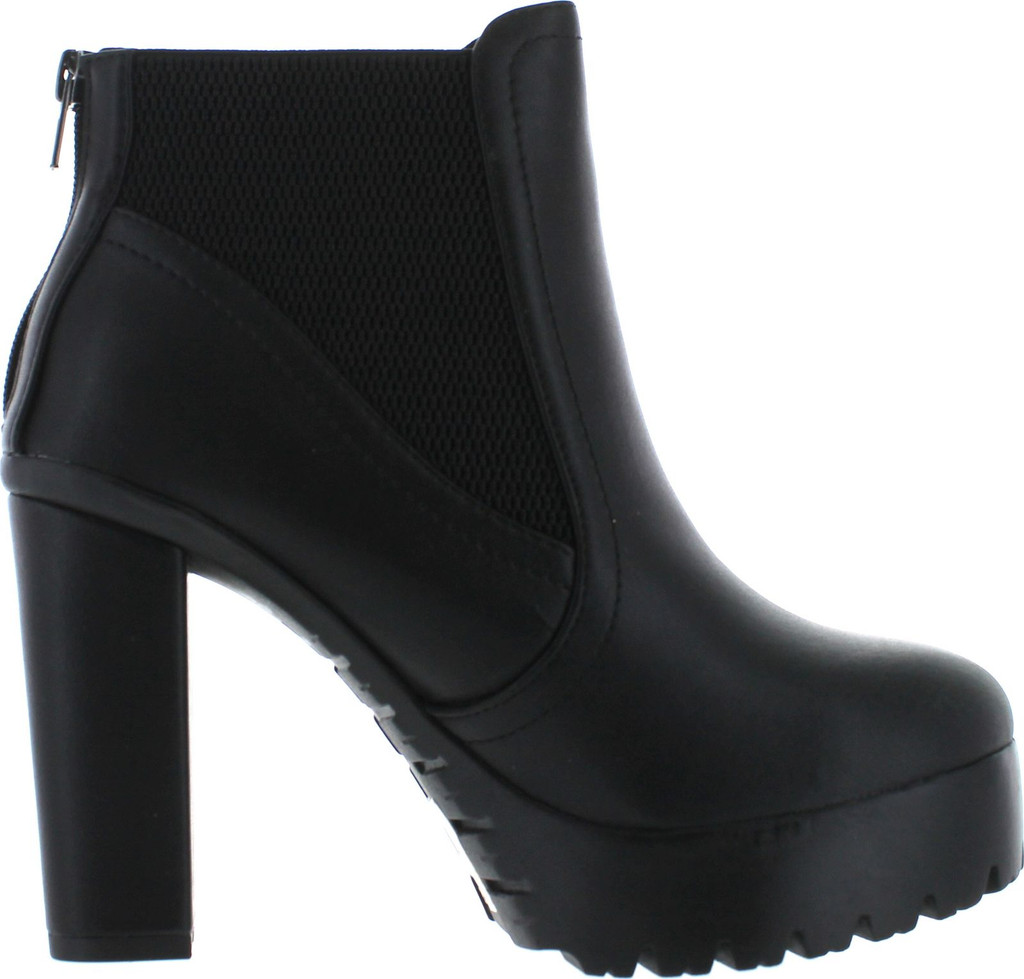 Delicious Women's Semper Faux Leather Closed Toe Elastic Side Panel Lug Platform High Heels Ankle Bootie