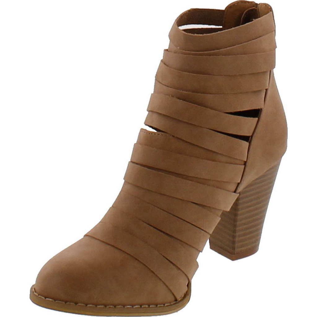 Mi Im Urban-04 Women's Rear Zipper Cut Out Strappy Stacked Chunky Ankle Booties