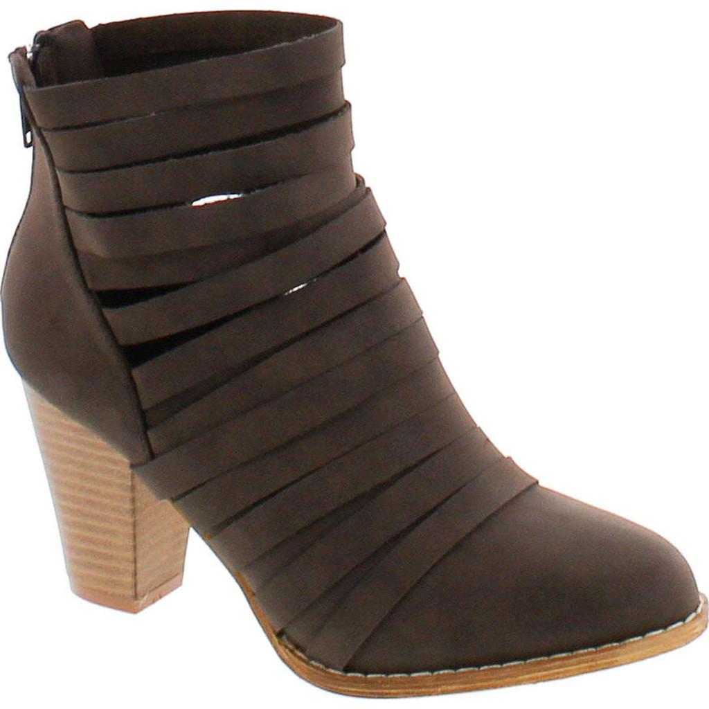 Mi Im Urban-04 Women's Rear Zipper Cut Out Strappy Stacked Chunky Ankle Booties