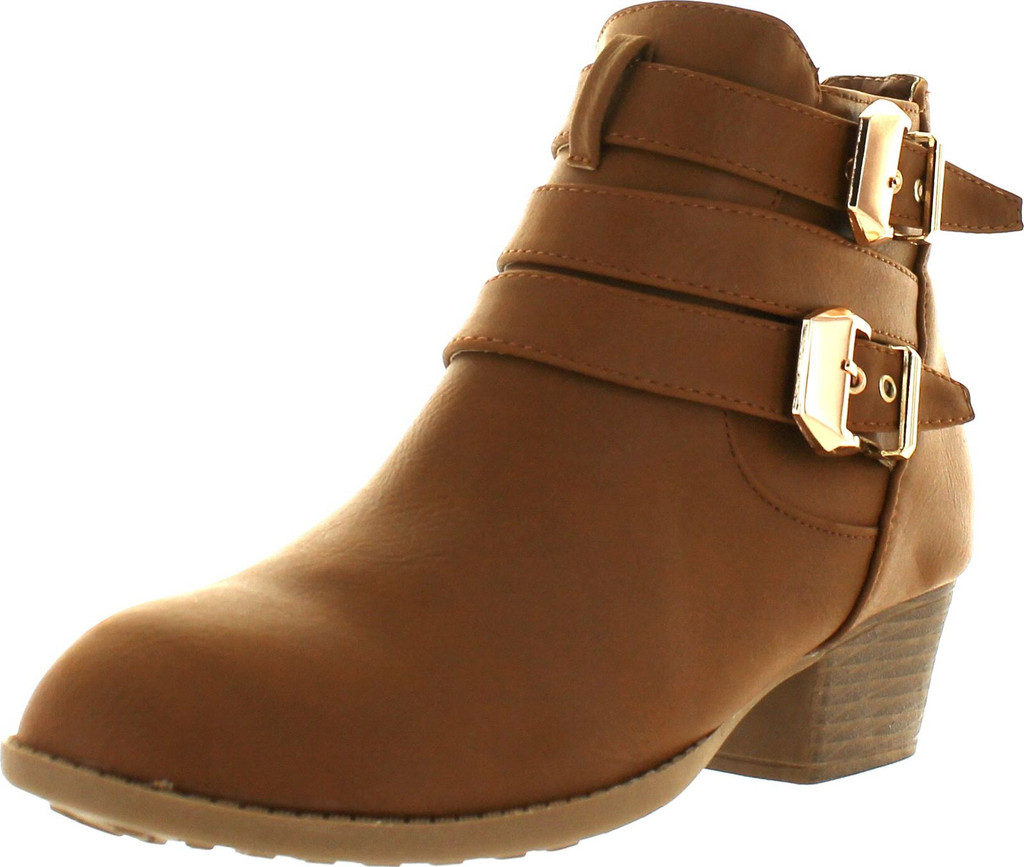 Top Moda Cl-14 Women's Buckle Straps Stacked Low Heel Ankle Booties