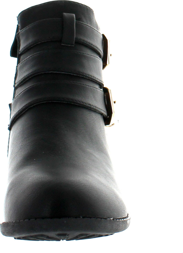 Top Moda Cl-14 Women's Buckle Straps Stacked Low Heel Ankle Booties