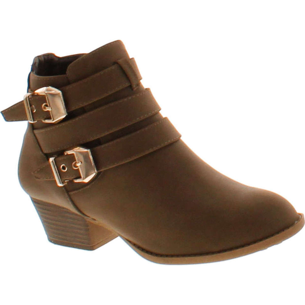 Top Moda Cl-14 Women's Buckle Straps Stacked Low Heel Ankle Booties