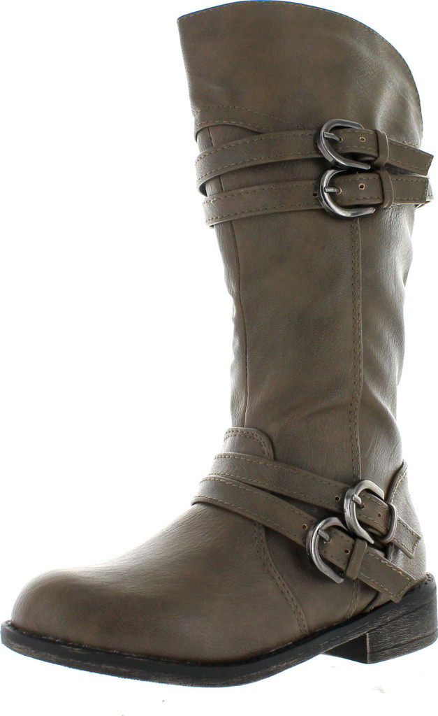 Lucky Top Fay-42K Children Girl's Classical Block Heel Buckle Knee High Riding Boots