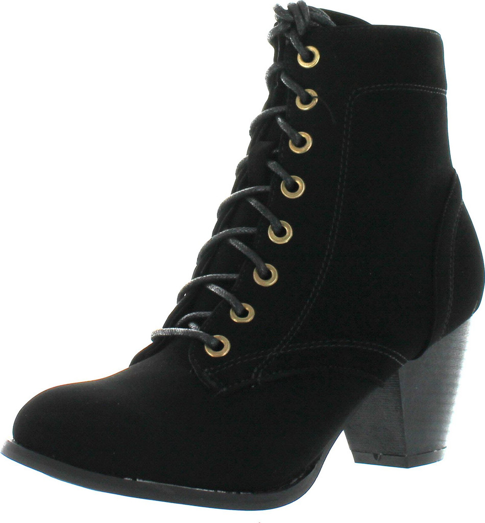 Top Moda Women's Scan-4 Cuban Heel Mid-Height Lace Up Ankle Boot