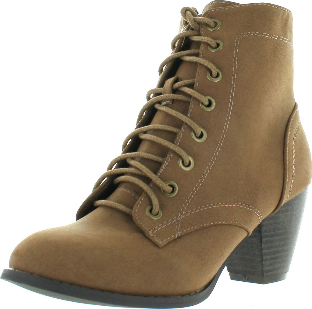 Top Moda Women's Scan-4 Cuban Heel Mid-Height Lace Up Ankle Boot