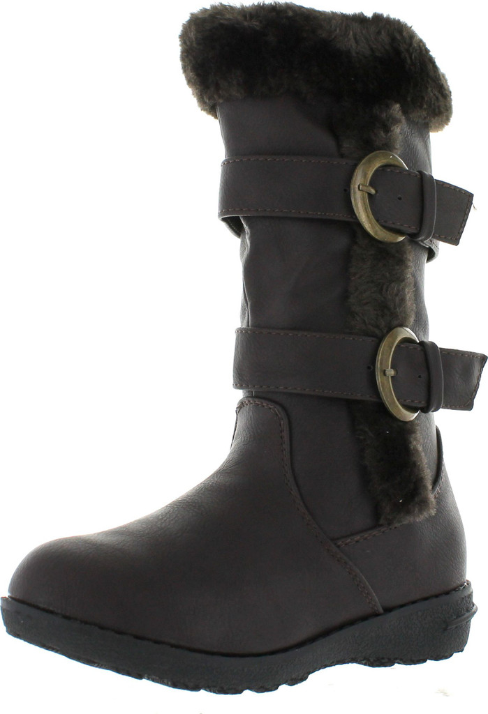 Lucky Top Youth-1K Children Girl's Low Heel Double Buckle Knee High Snow Boots