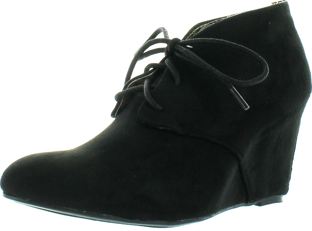 Qupid Women's Valley-01 Hidden Wedge Ankle Round Toe Lace Up Bootie
