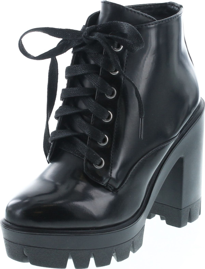 Bamboo Jonas-02 Women Lace Up Chunky Heel Lug Sole Platform Combat Ankle Bootie